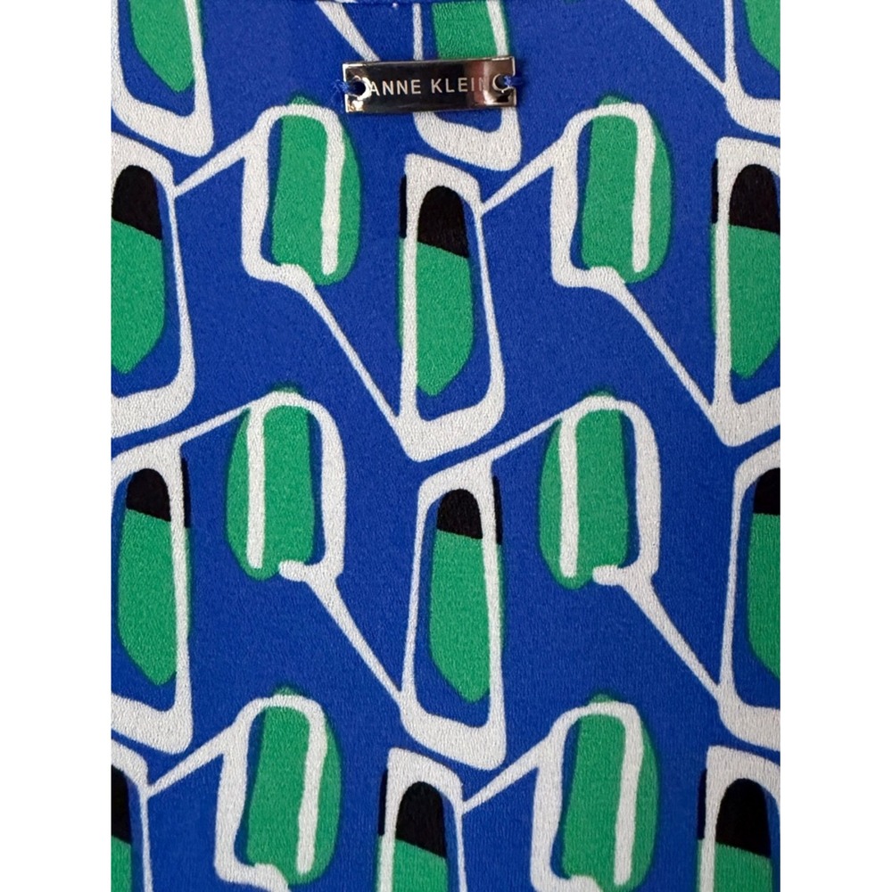 Anne Klein Blue & Green Geometric Sleeveless Maxi Dress Cinched Waist Office Lg - Picture 9 of 17
